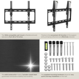 Tectake Television Bracket - 26 -75 Inch Screens, Tiltable, Width-Adjustable Tv Wall Mount 100 Kg - Black - thumbnail 5