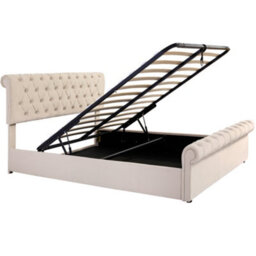 150X200Cm King Bed Luxurious Velvet Button-Tufted Sleigh Bed Storage Functional Upholstered Bed With Slatted Frame And Storage Bei - thumbnail 2