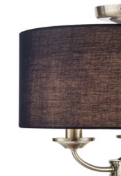GoodHome Round Satin Fabric & Metal Navy Antique Brass Effect 3 Lamp Led Ceiling Light - thumbnail 6