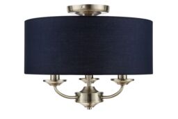 GoodHome Round Satin Fabric & Metal Navy Antique Brass Effect 3 Lamp Led Ceiling Light - thumbnail 3
