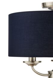 GoodHome Round Satin Fabric & Metal Navy Antique Brass Effect 3 Lamp Led Ceiling Light - thumbnail 5
