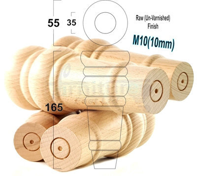 L&F 4 Replacement Furniture Feet Raw Turned Wooden Legs 165mm High Settee Chairs Sofas Footstools M10 (10mm) Tsp2071 - image 1