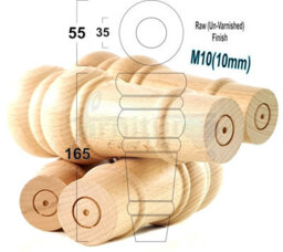 L&F 4 Replacement Furniture Feet Raw Turned Wooden Legs 165mm High Settee Chairs Sofas Footstools M10 (10mm) Tsp2071 - thumbnail 1