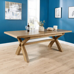 Home Source Bentley 1.8M-2.3M Extending Dining Table & Solid Oak Set 4 Grey Cross Back Chairs