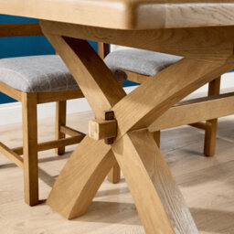 Home Source Bentley 1.8M-2.3M Extending Dining Table & Solid Oak Set 4 Grey Cross Back Chairs - thumbnail 6