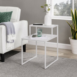 Urbn-Living Urbnliving 57 Cm Height 2 Tier Nightstand Wood And Metal Sofa Side End Coffee Table (White) - thumbnail 2