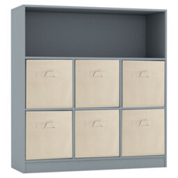 Urbn-Living Urbnliving Height 94Cm Wooden Wide Grey 7 Cube Bookcase With Beige 6 Drawers Baskets Storage Unit Shelves