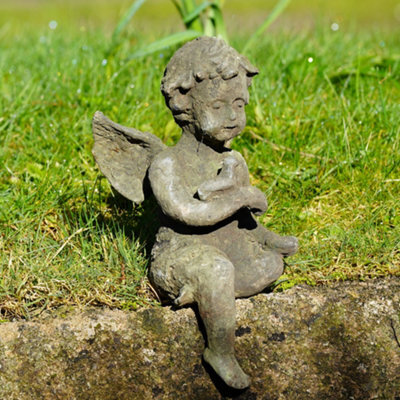 Burgess Cast Iron Sitting Cherub Antique Style Verdigris Home Garden Ornament Sculpture - image 1
