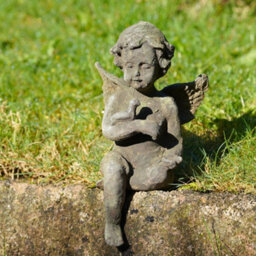 Burgess Cast Iron Sitting Cherub Antique Style Verdigris Home Garden Ornament Sculpture - thumbnail 3