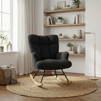 Alivio Comfortable Teddy Rocking Arm Chair For Nursery Bedroom Balcony (Black) - image 1