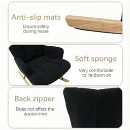 Alivio Comfortable Teddy Rocking Arm Chair For Nursery Bedroom Balcony (Black) - thumbnail 6