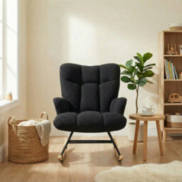 Alivio Comfortable Teddy Rocking Arm Chair For Nursery Bedroom Balcony (Black) - thumbnail 2