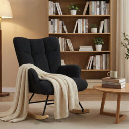 Alivio Comfortable Teddy Rocking Arm Chair For Nursery Bedroom Balcony (Black) - thumbnail 3