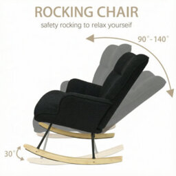 Alivio Comfortable Teddy Rocking Arm Chair For Nursery Bedroom Balcony (Black) - thumbnail 4