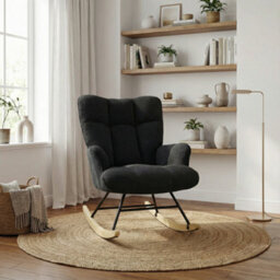 Alivio Comfortable Teddy Rocking Arm Chair For Nursery Bedroom Balcony (Black)