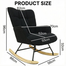 Alivio Comfortable Teddy Rocking Arm Chair For Nursery Bedroom Balcony (Black) - thumbnail 8