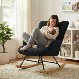 Alivio Comfortable Teddy Rocking Arm Chair For Nursery Bedroom Balcony (Black) - thumbnail 9