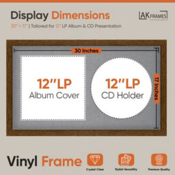 "30X17"" Dark Oak Modern Vinyl Record Frame With Mid Grey Mount For 12 Inch Lp Album Cover & Disc - Ak Frames" - thumbnail 2