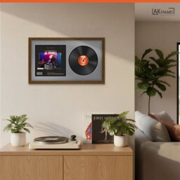 "30X17"" Dark Oak Modern Vinyl Record Frame With Mid Grey Mount For 12 Inch Lp Album Cover & Disc - Ak Frames" - thumbnail 5