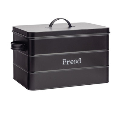 Harbour Housewares Metal Bread Bin - Black - Vintage Retro Bread Tin Canister Storage Jar Kitchen Caddy Food Storage Box Container - image 1