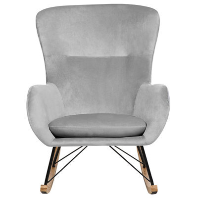 Beliani Glam Rocking Chair - Light Grey Velvet, Two Solid Wood Rockers, Metal & Rubberwood Frame - image 1