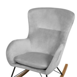 Beliani Glam Rocking Chair - Light Grey Velvet, Two Solid Wood Rockers, Metal & Rubberwood Frame - thumbnail 6