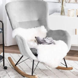 Beliani Glam Rocking Chair - Light Grey Velvet, Two Solid Wood Rockers, Metal & Rubberwood Frame - thumbnail 2