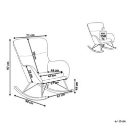 Beliani Glam Rocking Chair - Light Grey Velvet, Two Solid Wood Rockers, Metal & Rubberwood Frame - thumbnail 4