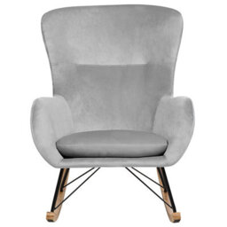 Beliani Glam Rocking Chair - Light Grey Velvet, Two Solid Wood Rockers, Metal & Rubberwood Frame - thumbnail 1