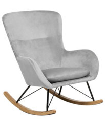 Beliani Glam Rocking Chair - Light Grey Velvet, Two Solid Wood Rockers, Metal & Rubberwood Frame - thumbnail 3
