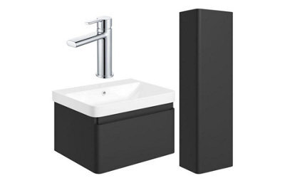 Aquarius Sophie 605mm Vanity Unit Matt Black Tall Boy Set With Chrome Brassware - image 1