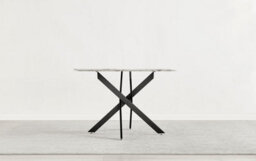 Furniturebox Uk Novara White Marble Black Leg 120Cm Round Dining Table & 4 Blue Pesaro Black Leg Chairs - thumbnail 8