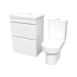 Nes Home 600mm 2 Drawers Gloss Basin Vanity & Close Coupled Toilet White - thumbnail 6