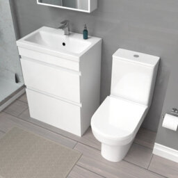 Nes Home 600mm 2 Drawers Gloss Basin Vanity & Close Coupled Toilet White - thumbnail 4
