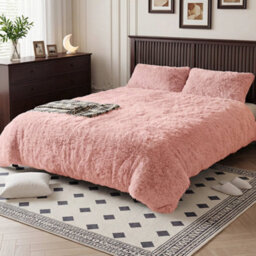 Darphe 3Pcs Single Side Faux Mink Fleece Bedding Duvet Cover With 2 Pillowcases Pink - thumbnail 2