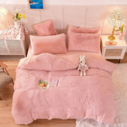 Darphe 3Pcs Single Side Faux Mink Fleece Bedding Duvet Cover With 2 Pillowcases Pink - thumbnail 3
