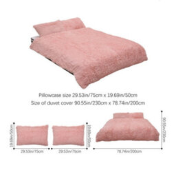 Darphe 3Pcs Single Side Faux Mink Fleece Bedding Duvet Cover With 2 Pillowcases Pink - thumbnail 8