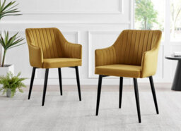 Furniturebox Uk Elina White Marble Effect Round Dining Table & 2 Mustard Calla Black Leg Chairs - thumbnail 9