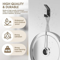 4 Pack Wall Mounted Coat Rack, Adhesive Wall Hook In Aluminum, Self, Ideal For Kitchen, Bathroom And Office, Black) - thumbnail 5