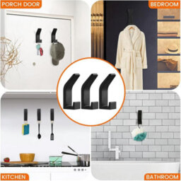 4 Pack Wall Mounted Coat Rack, Adhesive Wall Hook In Aluminum, Self, Ideal For Kitchen, Bathroom And Office, Black) - thumbnail 7