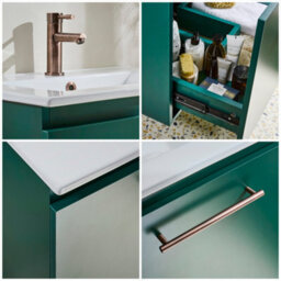 Homestylestore 600mm Dark Green Wall Hung Bathroom Vanity Unit And Copper T Bar Handle - thumbnail 4