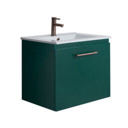 Homestylestore 600mm Dark Green Wall Hung Bathroom Vanity Unit And Copper T Bar Handle