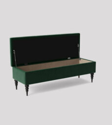90Cm Safar Ottoman Bench With Storage And Turned Wooden Legs- Plush Velvet Shoes Bench - Forest Green Chesterfield Storage Bench - thumbnail 2