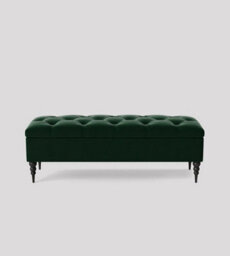 90Cm Safar Ottoman Bench With Storage And Turned Wooden Legs- Plush Velvet Shoes Bench - Forest Green Chesterfield Storage Bench - thumbnail 3