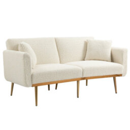Matteo Modern 2-Seater Sofa Bed With 3-Position Adjustable Backrest, Plush Teddy Fabric & Gold Metal Legs - thumbnail 8