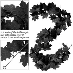 Amorly 2 Pack Artificial Black Maple Leaf Garland, Fall Leaves Vine Decor For Mantel Door Wall Haunted House Halloween Party - thumbnail 5