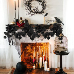Amorly 2 Pack Artificial Black Maple Leaf Garland, Fall Leaves Vine Decor For Mantel Door Wall Haunted House Halloween Party - thumbnail 4