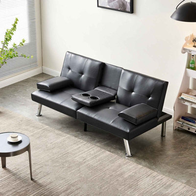 Westwood Luxury Pu Leather Manhattan Sofa Bed 3 Seater Chrome Legs Recliner Settee Black - image 1