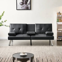 Westwood Luxury Pu Leather Manhattan Sofa Bed 3 Seater Chrome Legs Recliner Settee Black - thumbnail 5
