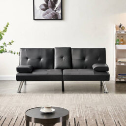 Westwood Luxury Pu Leather Manhattan Sofa Bed 3 Seater Chrome Legs Recliner Settee Black - thumbnail 4